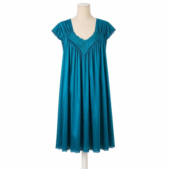 Eileen Fisher Dresses & Skirts - Vintage 80s‎ Vanity Fair Satin Lace Trim Babydoll Dress Size XL Blue Nightgown